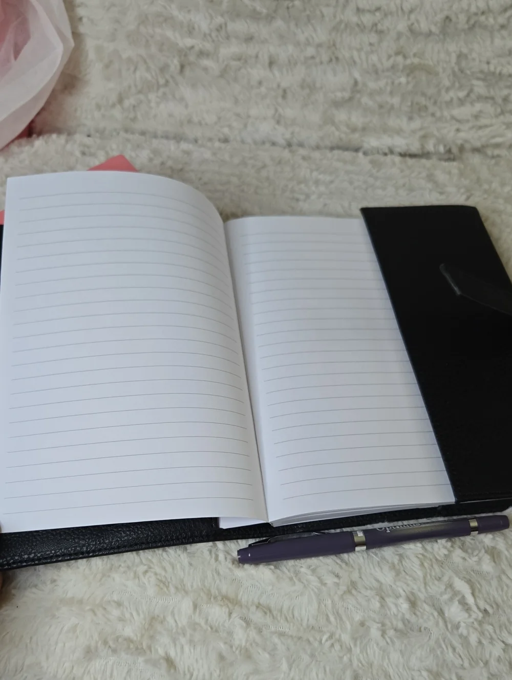 Black Faux Leather Planner with Purple Pen And Manage Time Pink Notebook